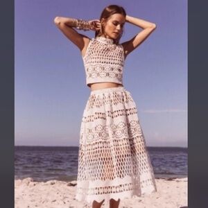 Free People Ministry Of Style Demure Set Crop Top & MIDI Skirt White Lace, 6